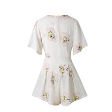 Women Jumpsuit Floral Print Playsuit Cross Plunge V-Neck High Waist Bodusuit Women Sexy Short Rompers White TIML66 TIML66