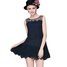 women lace dress crochet patchwork mesh o neck evening party dresses sleeveless slim mini office dress vestidos TIML66