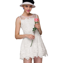 women lace dress crochet patchwork mesh o neck evening party dresses sleeveless slim mini office dress vestidos TIML66
