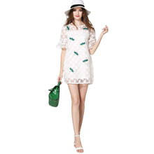 Women Mini Elegant Dress Dragonfly Feather Embroidery O-Neck Evening Party Dress Flare Sleeves Sheer Vestidos White TIML66 TIML66
