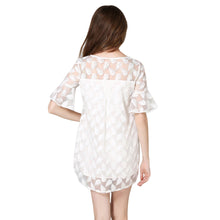 Women Mini Elegant Dress Dragonfly Feather Embroidery O-Neck Evening Party Dress Flare Sleeves Sheer Vestidos White TIML66 TIML66