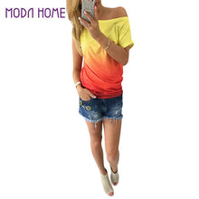 women ruffled o neck short sleeve t-shirts rainbow gradual change tops casual vestido blusas femininas baratas TIML66
