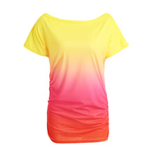 women ruffled o neck short sleeve t-shirts rainbow gradual change tops casual vestido blusas femininas baratas TIML66