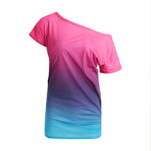 women ruffled o neck short sleeve t-shirts rainbow gradual change tops casual vestido blusas femininas baratas TIML66