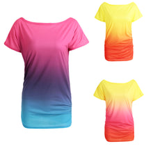 Women Ruffled O-Neck Short Sleeve T shirt Rainbow Gradual Change Tops Casual Vestido Blusas Femininas Baratas TIML66 TIML66