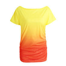 women ruffled o neck short sleeve t-shirts rainbow gradual change tops casual vestido blusas femininas baratas TIML66