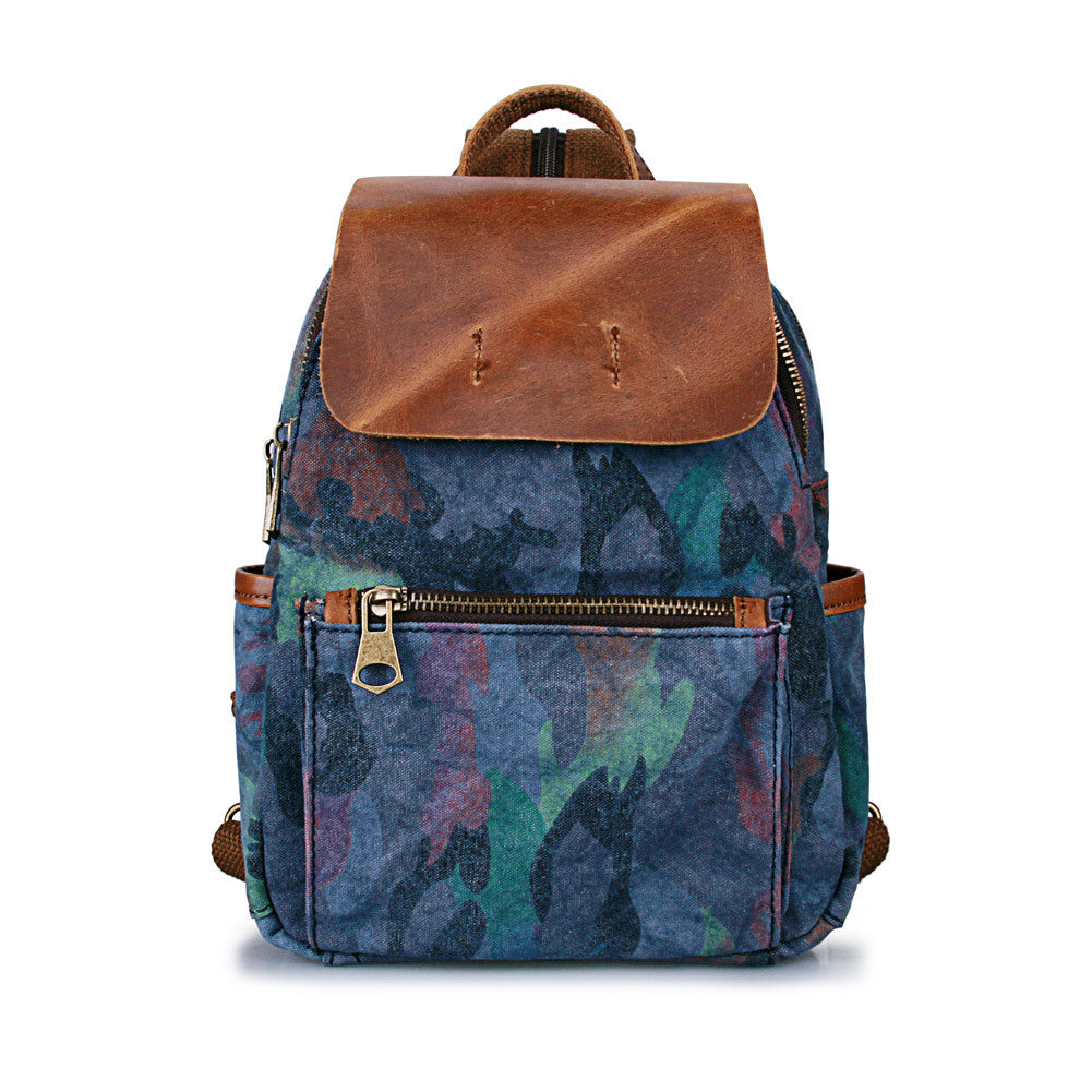 Vintage Women Camouflage Printing Canvas Backpack Leather Retro Small Shoulder Chest Bag Camo Travel Bag Mochila Feminina TIML66 TIML66