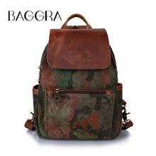 Vintage Women Camouflage Printing Canvas Backpack Leather Retro Small Shoulder Chest Bag Camo Travel Bag Mochila Feminina TIML66 TIML66