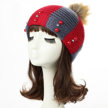 colorful snow caps striped knitted beanie hat with pom pom bead for women femme hip hop skullies cap TIML66