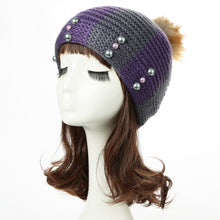 colorful snow caps striped knitted beanie hat with pom pom bead for women femme hip hop skullies cap TIML66