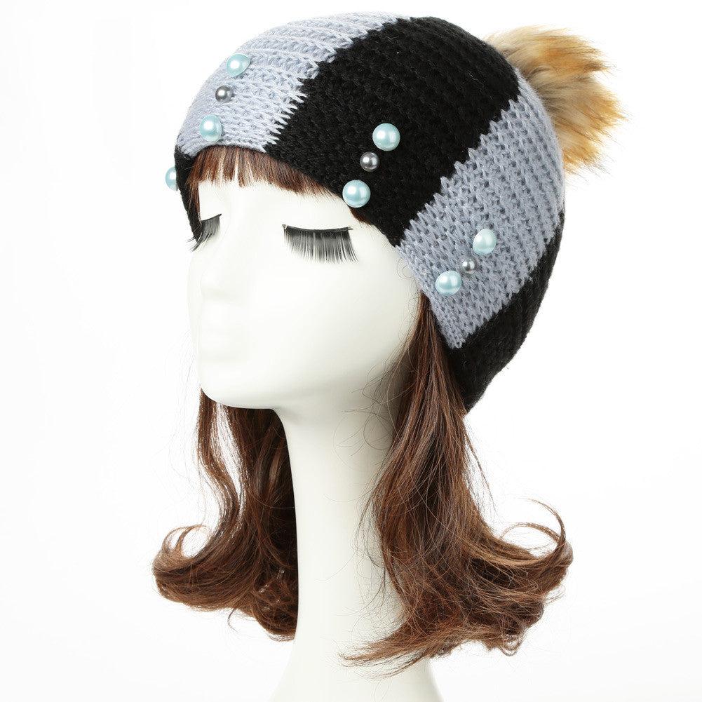 Colorful Snow Caps Striped Knitted Beanie Hat With Pom Pom Bead Hip Hop Skullies Cap TIML66 TIML66