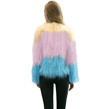 Coat Women Pink Faux Fur Coat Contrast Splicing Manteau Fourrure Candy Color Fluffy Round Neck Jacket Overcoat TIML66 TIML66