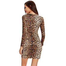 Women Dress Sexy Leopard Print Bodycon Dress Hollow Out Plus Size Long Sleeve Sheath Club Party Mini Dress Vestidos TIML66 TIML66