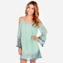 women beach dress loose deep v neck long sleeve dresses vestidos novelty spaghetti strap chiffon party dresses TIML66