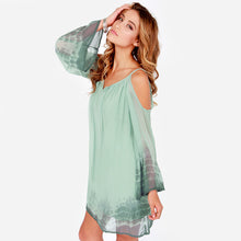 women beach dress loose deep v neck long sleeve dresses vestidos novelty spaghetti strap chiffon party dresses TIML66
