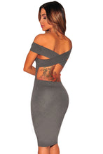 women off the shoulder dress runway charcoal crisscross back short sleeve slim bodycon dress sexy club vestidos TIML66