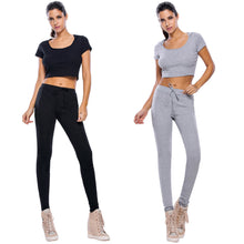Women Two piece Top And Pants Hoodies O neck Short Sleeve Crop Top Set Slim Clothes Suit Set Crop Top And Trousers Set TIML66 TIML66