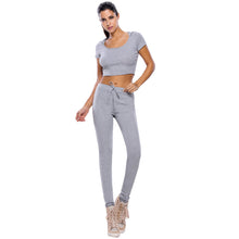Women Two piece Top And Pants Hoodies O neck Short Sleeve Crop Top Set Slim Clothes Suit Set Crop Top And Trousers Set TIML66 TIML66