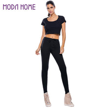 Women Two piece Top And Pants Hoodies O neck Short Sleeve Crop Top Set Slim Clothes Suit Set Crop Top And Trousers Set TIML66 TIML66