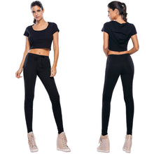Women Two piece Top And Pants Hoodies O neck Short Sleeve Crop Top Set Slim Clothes Suit Set Crop Top And Trousers Set TIML66 TIML66