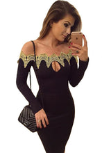 womens dress slim bodycon midi dresses sexy pencil dresses vestidos applique black off shoulder elegant lace dress TIML66