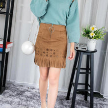 Womens Retro Korean Sexy Suede PU Leather Skirt Tassel Hollow Out Gonna Steampunk Skirt Zipper Elegant Mini Skirt TIML66 TIML66