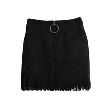 Womens Retro Korean Sexy Suede PU Leather Skirt Tassel Hollow Out Gonna Steampunk Skirt Zipper Elegant Mini Skirt TIML66 TIML66