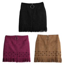 womens retro korean sexy suede pu leather skirt tassel hollow out gonna steampunk skirt zipper elegant mini skirt TIML66