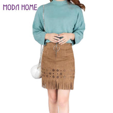 Womens Retro Korean Sexy Suede PU Leather Skirt Tassel Hollow Out Gonna Steampunk Skirt Zipper Elegant Mini Skirt TIML66 TIML66