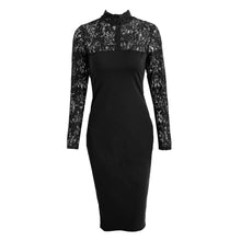 Womens Solid Floral Lace Dress Turtleneck Long Sleeve Woman Bodycon Midi Dress Ladies Sexy Club Party Dress Vestidos TIML66 TIML66