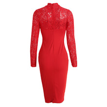 Womens Solid Floral Lace Dress Turtleneck Long Sleeve Woman Bodycon Midi Dress Ladies Sexy Club Party Dress Vestidos TIML66 TIML66