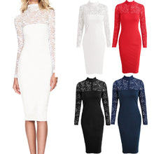 Womens Solid Floral Lace Dress Turtleneck Long Sleeve Woman Bodycon Midi Dress Ladies Sexy Club Party Dress Vestidos TIML66 TIML66
