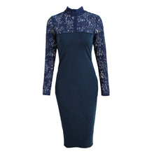 Womens Solid Floral Lace Dress Turtleneck Long Sleeve Woman Bodycon Midi Dress Ladies Sexy Club Party Dress Vestidos TIML66 TIML66