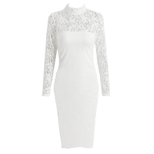 Womens Solid Floral Lace Dress Turtleneck Long Sleeve Woman Bodycon Midi Dress Ladies Sexy Club Party Dress Vestidos TIML66 TIML66