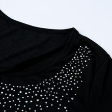 tshirt women Rhinestone O-Neck Short Sleeve T-shirt Beading Design Casual Women Tops Tee Shirt Black camisetas mujer TIML66 TIML66