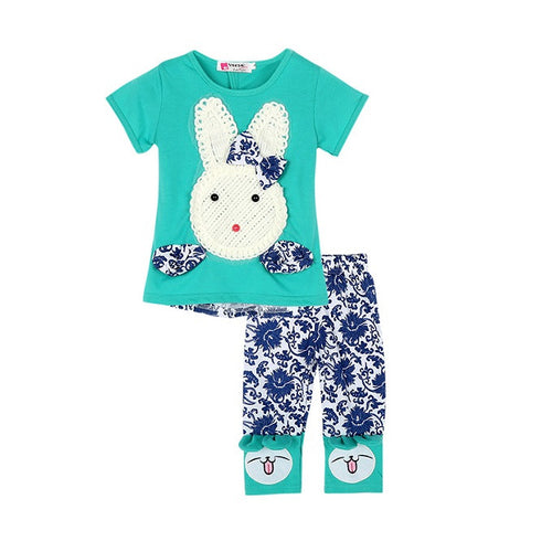 2pcs Baby Kids Girls Clothes Set Top and Short Pants Suits Cute Rabbit Cartoon Knitting Children's Clothing Set TIML66