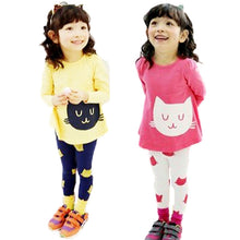 2pcs Baby Girls Cartoon Cat Long Sleeve Cotton Dress T Shirt+Pants Trousers 2-7Y  TIML66
