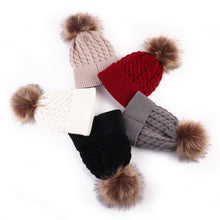 2pcss Baby & Mother Knitted Cotton Hat Family Boy Girl Toddler Adult Cute Crochet Beanies Fur Ball Kids Hats for Caps TIML66
