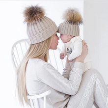 2pcss Baby & Mother Knitted Cotton Hat Family Boy Girl Toddler Adult Cute Crochet Beanies Fur Ball Kids Hats for Caps TIML66
