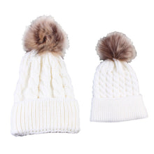 2pcss Baby & Mother Knitted Cotton Hat Family Boy Girl Toddler Adult Cute Crochet Beanies Fur Ball Kids Hats for Caps TIML66