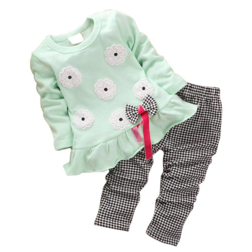 2pcss Kids Baby Girl Minnie Clothes Sets Pullover Bow Tops+Plaids & Checks Pants Outfits Set WholeBaby Boutique Clothing TIML66