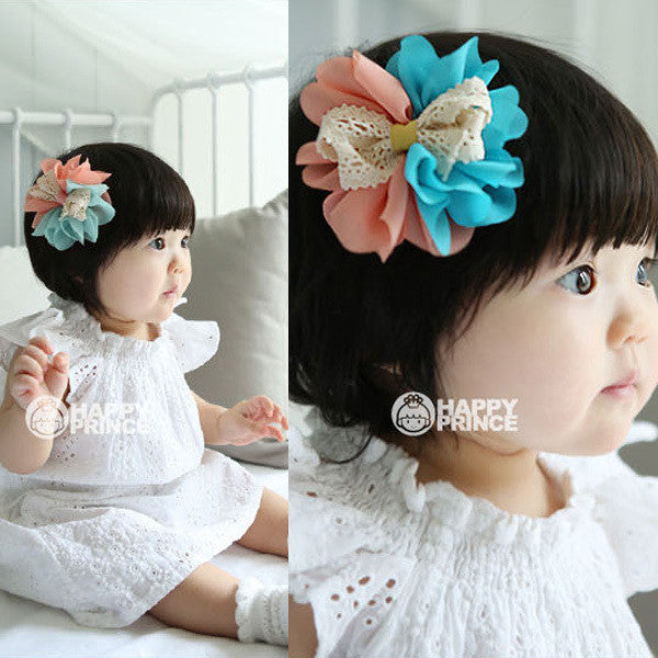 2pcs Baby Kids Hair Pin Girls Gauze Flower Bowknot Bi-color Headwear Hair Clip 2 Pattern TIML66