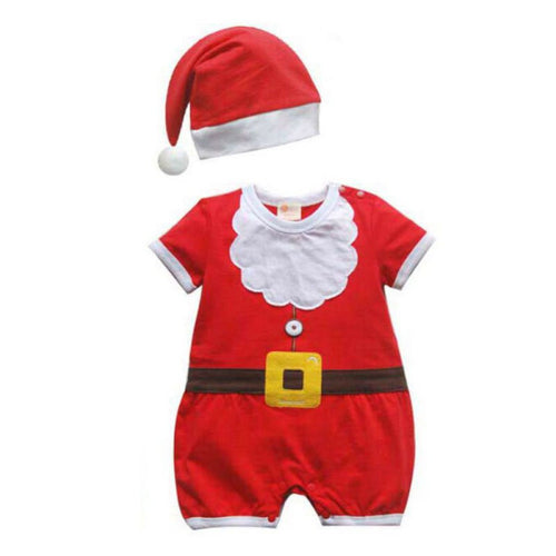 2pcss Baby Boys Girls Xmas Santa Claus Clothing Set Short Sleeve Romper Jumpsuit + Hat Outfit Clothes Sets Christmas Gifts TIML66