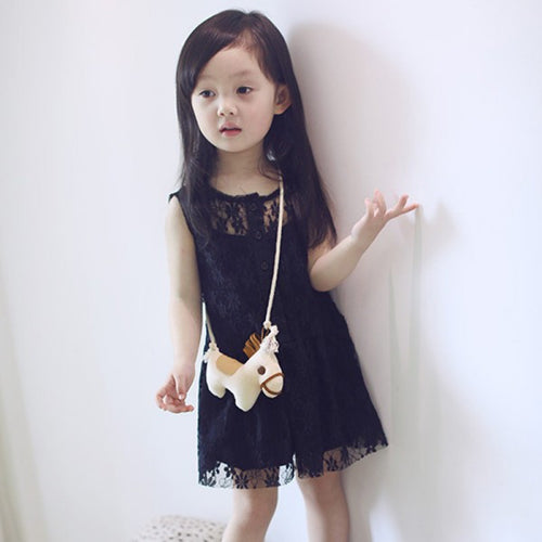 2pcs kids girls sleeveless dress lace floral braces dress sundress costume 2~7 yearsear TIML66