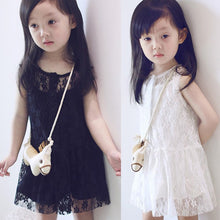 2pcs kids girls sleeveless dress lace floral braces dress sundress costume 2~7 yearsear TIML66