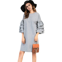 34 Multilayered Sleeve Womens Loose Dress Solid Round Neck Casual Plus Size Vestido Elegant Ladies Ukraine Dress Black TIML66 TIML66