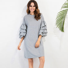 34 Multilayered Sleeve Womens Loose Dress Solid Round Neck Casual Plus Size Vestido Elegant Ladies Ukraine Dress Black TIML66 TIML66