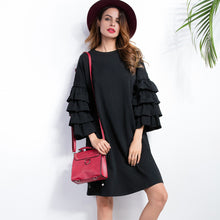 34 Multilayered Sleeve Womens Loose Dress Solid Round Neck Casual Plus Size Vestido Elegant Ladies Ukraine Dress Black TIML66 TIML66