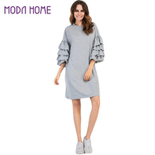 34 Multilayered Sleeve Womens Loose Dress Solid Round Neck Casual Plus Size Vestido Elegant Ladies Ukraine Dress Black TIML66 TIML66