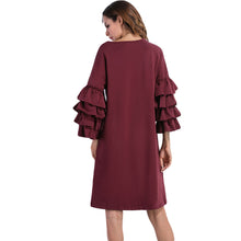 34 Multilayered Sleeve Womens Loose Dress Solid Round Neck Casual Plus Size Vestido Elegant Ladies Ukraine Dress Black TIML66 TIML66